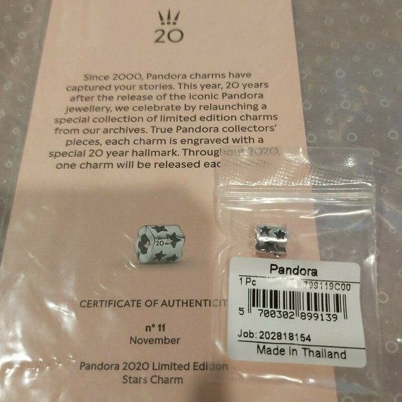 Authentic Pandora 20th Anniversary Stars charm November w/Certificate  retired - Picture 1 of 6
